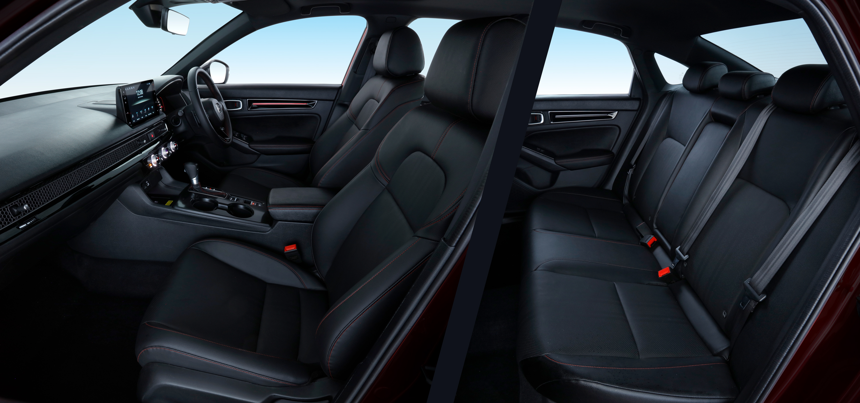 Honda Civic RS Turbo 2026 perforated leather interior with red stitching